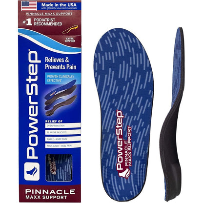 PowerStep Pinnacle Maxx orthotic insoles front view showing maroon top fabric.