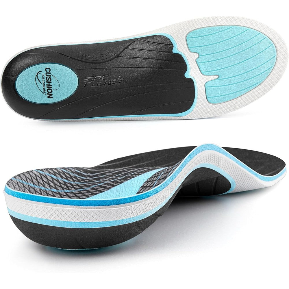 PCSsole Plantar Fasciitis Insoles front view showing high arch support profile.