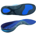 Cloudflo Plantar Fasciitis Insoles front view showing high arch support and blue velvet fabric.