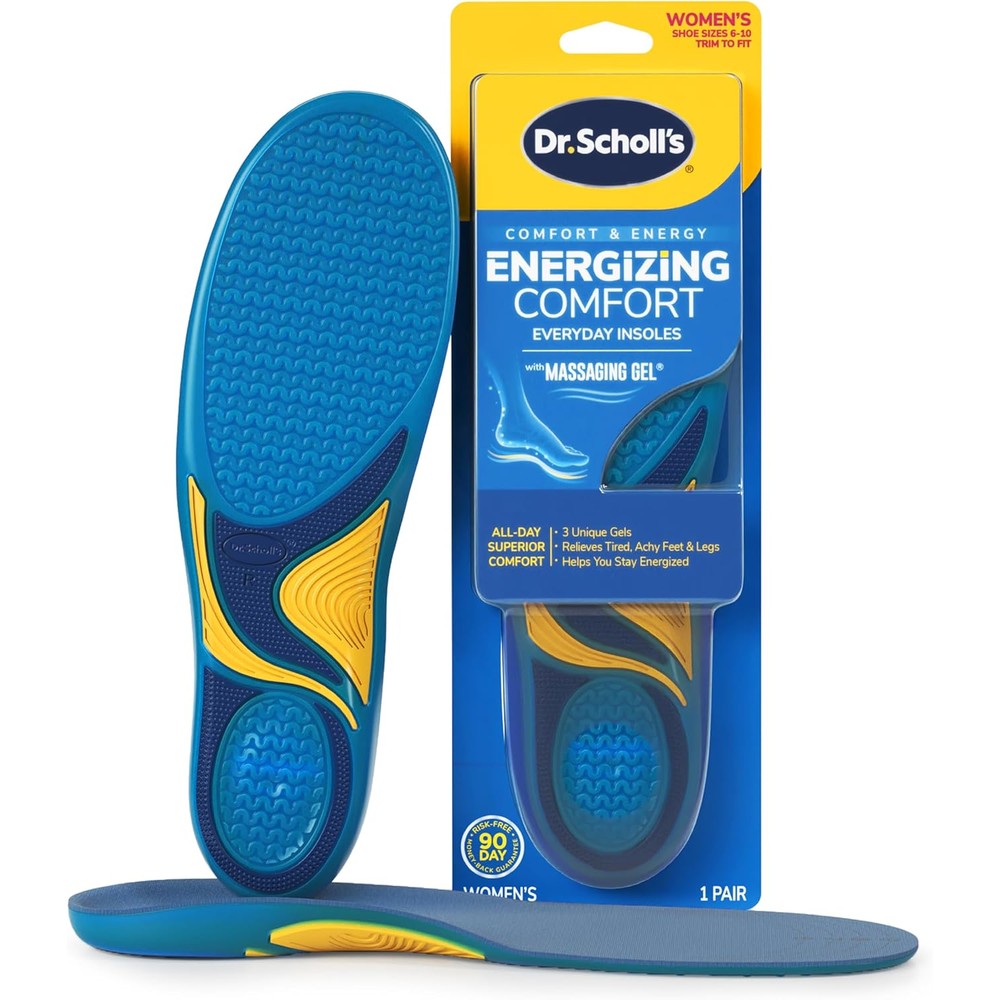 Dr. Scholl's Energizing Comfort Women's Everyday Insoles front view featuring blue massaging gel.