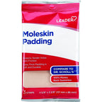 Leader Moleskin Pads front packaging showing 3 strips for blister protection.