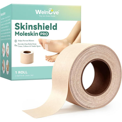 Welnove Moleskin Blister Prevention Tape Roll front view for athletic foot care.