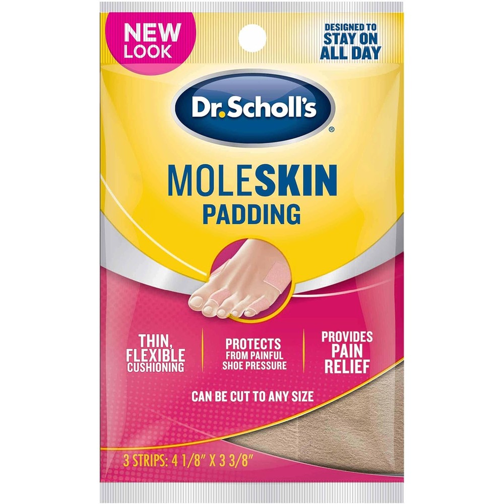 Dr. Scholl's Moleskin Plus 3-pack front view for foot pain relief.
