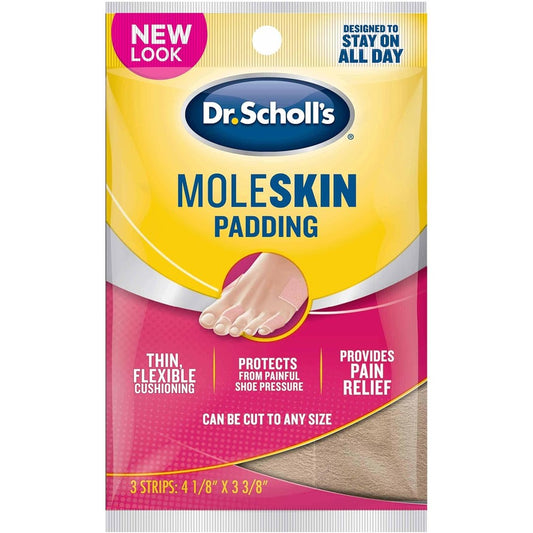 Dr. Scholl's Moleskin Plus 3-pack front view for foot pain relief.
