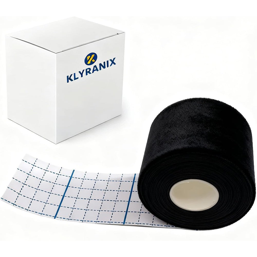 Klyranix Moleskin for Blisters front view of black adhesive roll for foot protection.