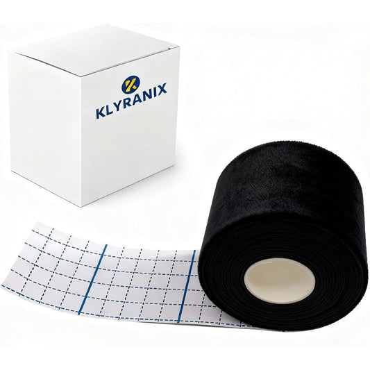 Klyranix Moleskin for Blisters front view of black adhesive roll for foot protection.