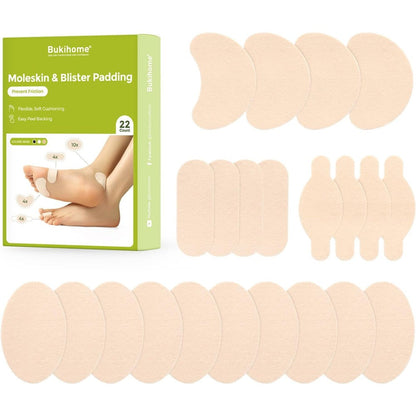 Bukihome Moleskin Adhesive Pads front view showing 22 piece packaging