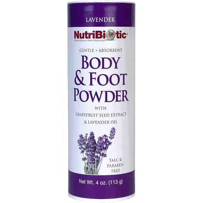 NutriBiotic Lavender Body and Foot Powder front view 4 ounce bottle