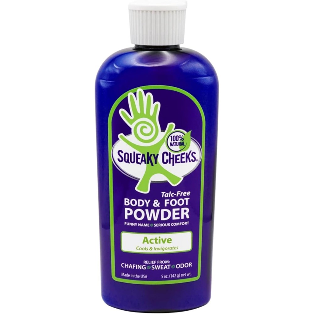 Squeaky Cheeks All Natural Foot Powder front view for sweat protection