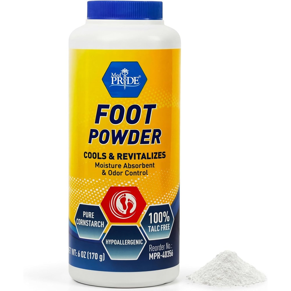 Med Pride Premium Foot Powder 3 pack front view for odor control.