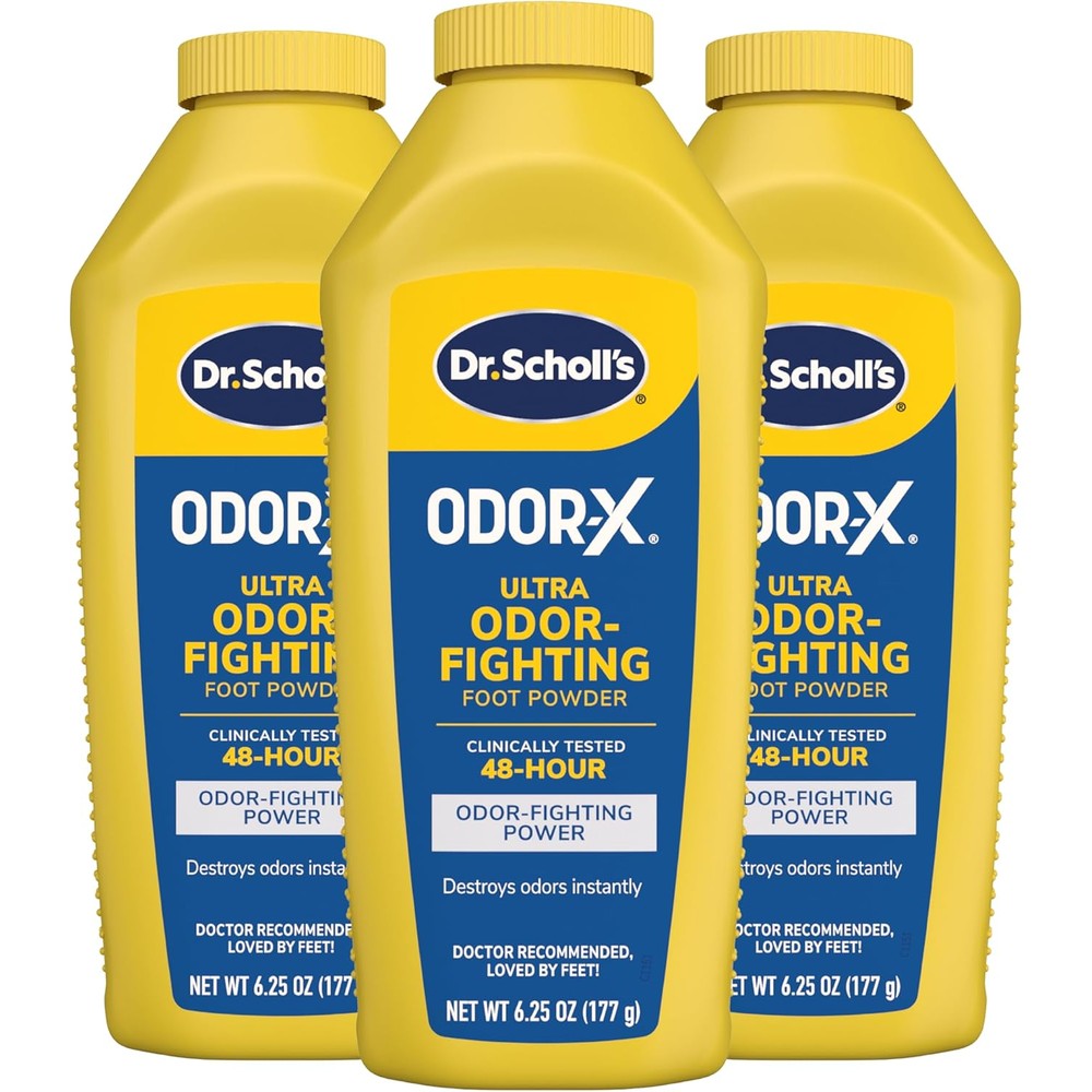 Dr. Scholl's Odor-X Ultra Odor-Fighting Foot Powder front view for shoe odor relief.