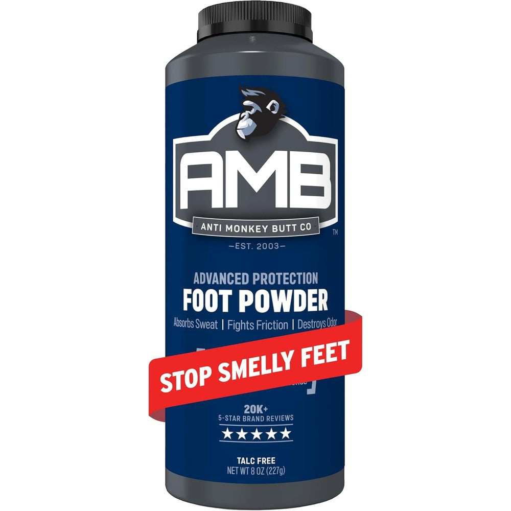 Anti Monkey Butt Foot Powder 8 Ounce bottle front view showing sweat absorption benefits.