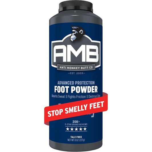 Anti Monkey Butt Foot Powder 8 Ounce bottle front view showing sweat absorption benefits.