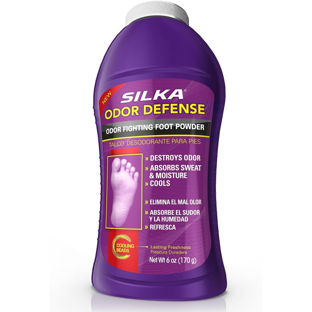 Silka Odor Defense Foot Powder front view for sweat absorption.