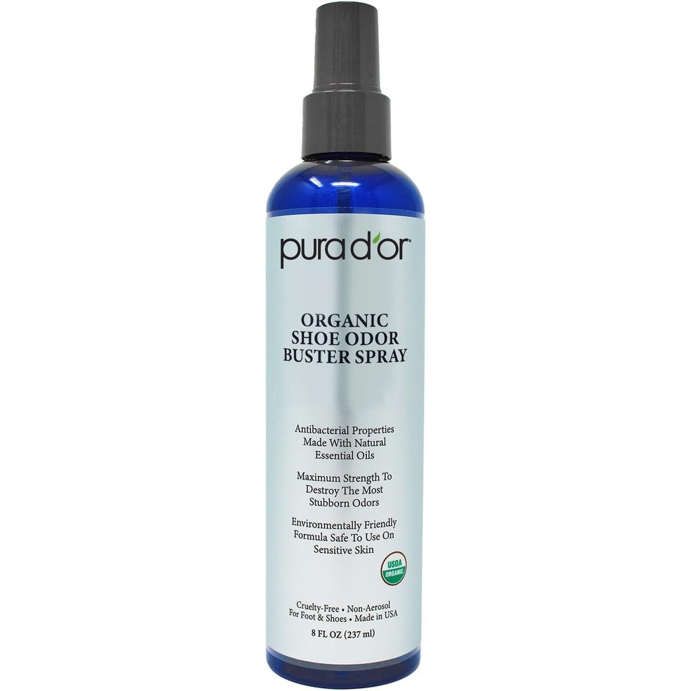 PURA D'OR Mountain Top Organic Shoe Odor Buster Spray front view authentic deodorizer.
