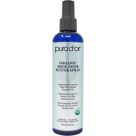 PURA D'OR Mountain Top Organic Shoe Odor Buster Spray front view authentic deodorizer.