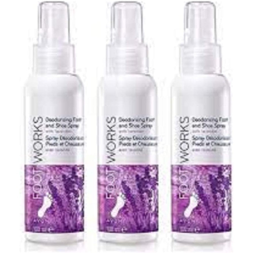 FitGenx Avon Foot Works Lavender Deodorising Spray three pack front view imported foot care