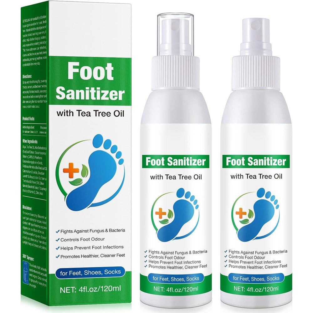 QRZBPZWE Tea Tree Oil Foot Spray front view of two pack bottles for odor control
