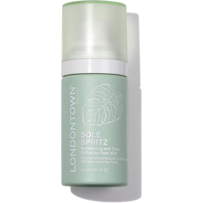 Londontown Sole Spritz Refreshing Foot Mist front view of the two fluid ounce bottle showing premium botanical packaging