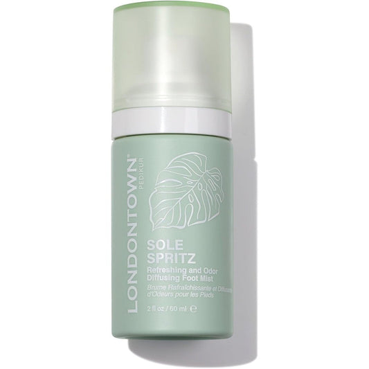 Londontown Sole Spritz Refreshing Foot Mist front view of the two fluid ounce bottle showing premium botanical packaging