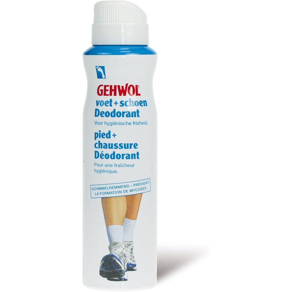 Gehwol Foot and Shoe Deodorant spray bottle front view for odor protection.