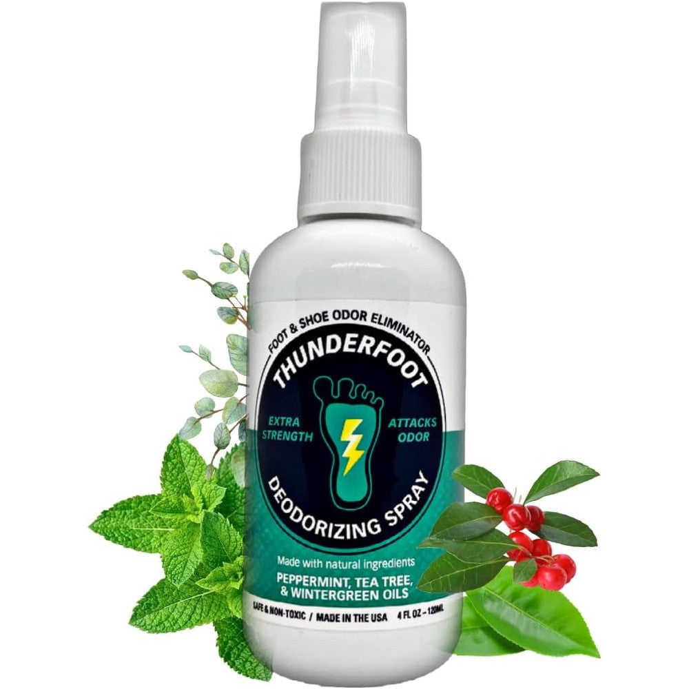 Thunderfoot Natural Shoe and Foot Deodorizing Spray 4 Ounce front view bottle for odor elimination