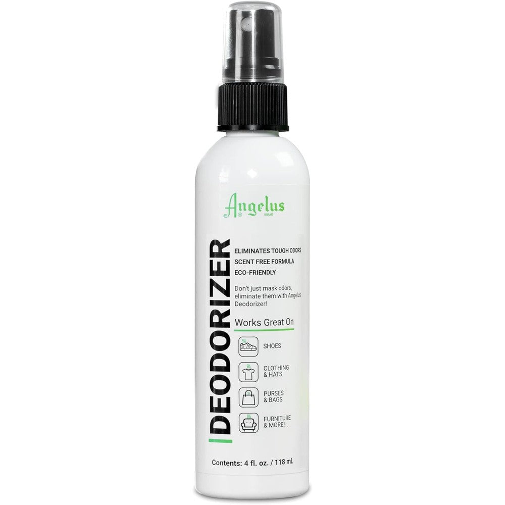 Angelus Deodorizer 4 Ounce pump bottle front view for shoe odor elimination.