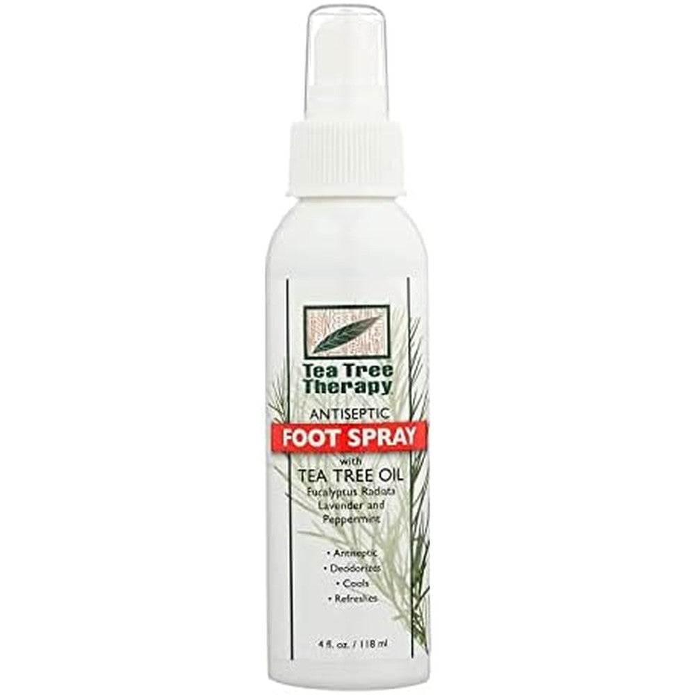 Tea Tree Therapy Antiseptic Foot Spray 4 Ounce bottle front view for odor and fungal relief