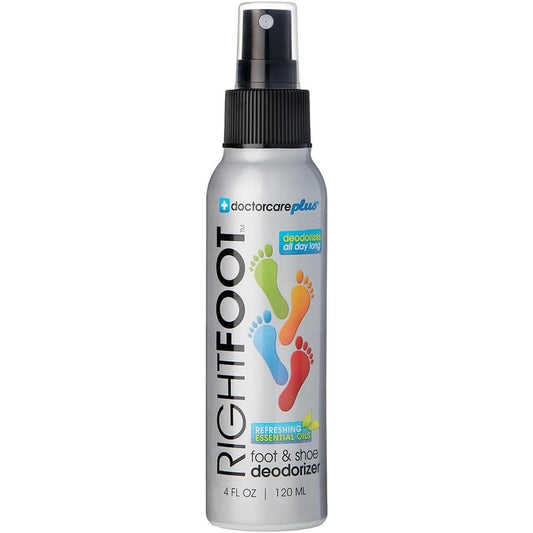 DoctorCare Plus RightFoot spray bottle front view for shoe odor removal.