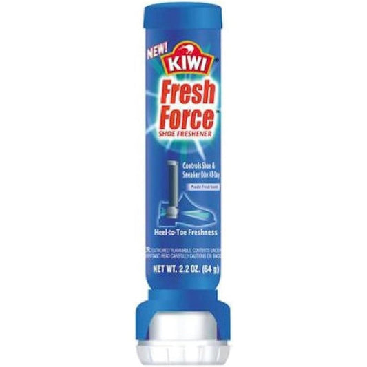 Kiwi Select Fresh Force shoe freshener spray front view for sneaker odor elimination.