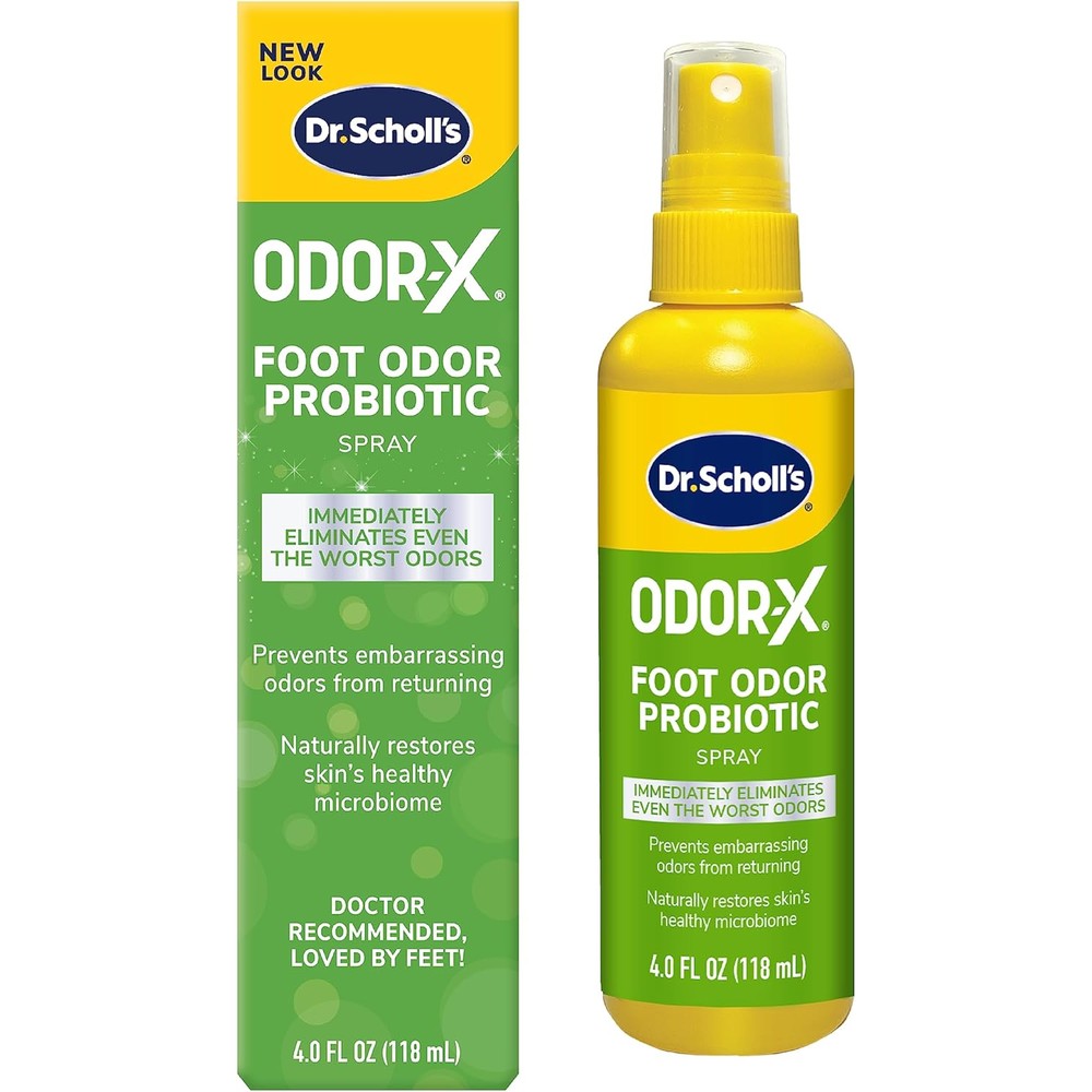 Dr. Scholl's Odor-X Foot Odor Probiotic Spray 4 ounce front view for smelly feet treatment