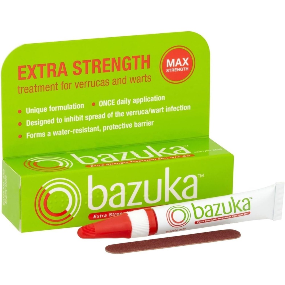 Bazuka Extra Strength Treatment Gel 6g front view for wart and verruca removal.