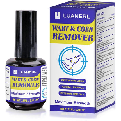 Luanerl Wart and Corn Remover 12ml bottle front view for maximum strength treatment.
