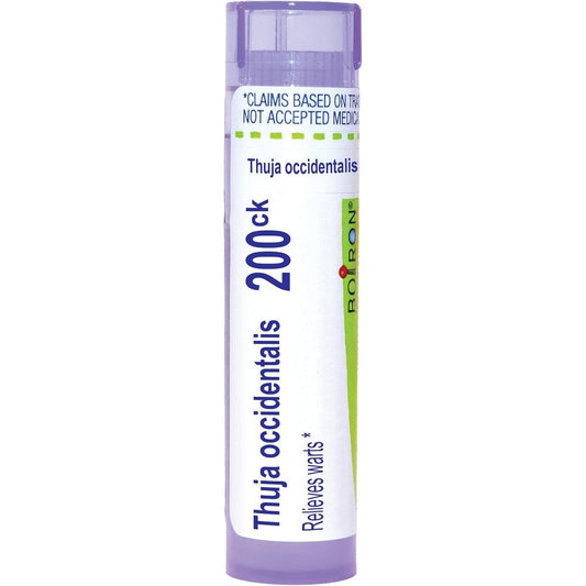 Boiron Thuja Occidentalis 200Ck tube front view for homeopathic wart relief.