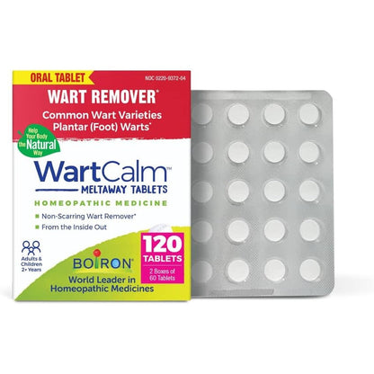 Boiron WartCalm 120 count pack front view for homeopathic wart removal