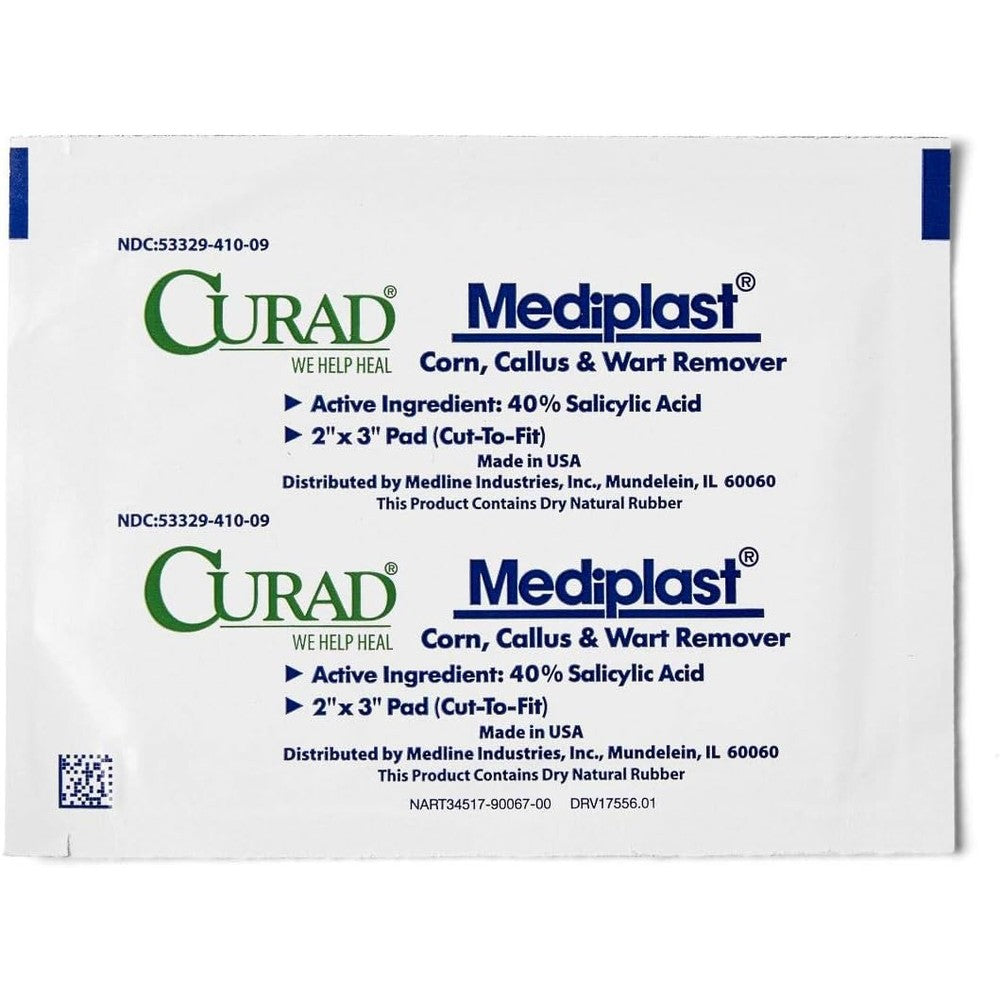 Curad Mediplast Corn Callus and Wart Remover 2 Pads front view professional foot care