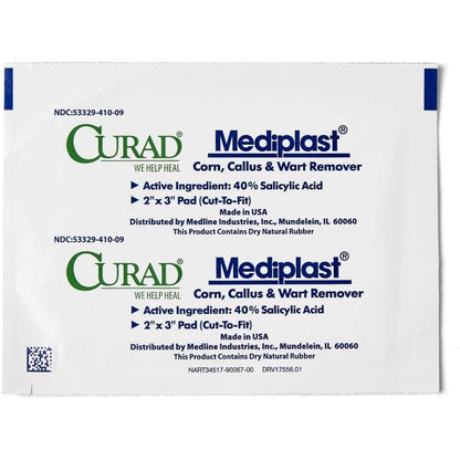 Curad Mediplast Corn Callus and Wart Remover 2 Pads front view professional foot care