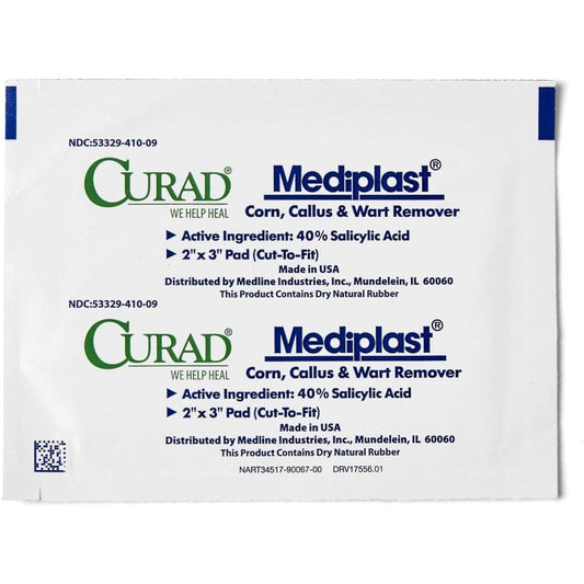 Curad Mediplast Corn Callus and Wart Remover 2 Pads front view professional foot care