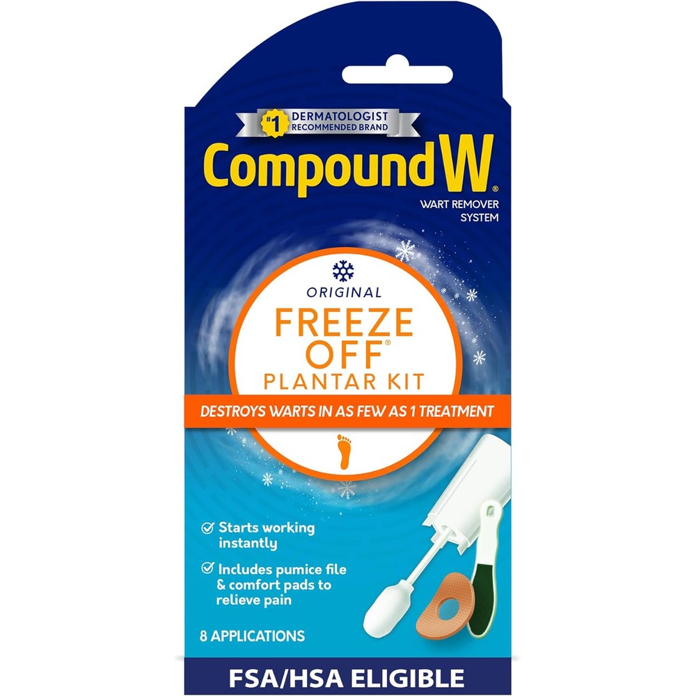 Compound W Freeze Off Plantar Wart Remover Kit front view showing 8 applications.