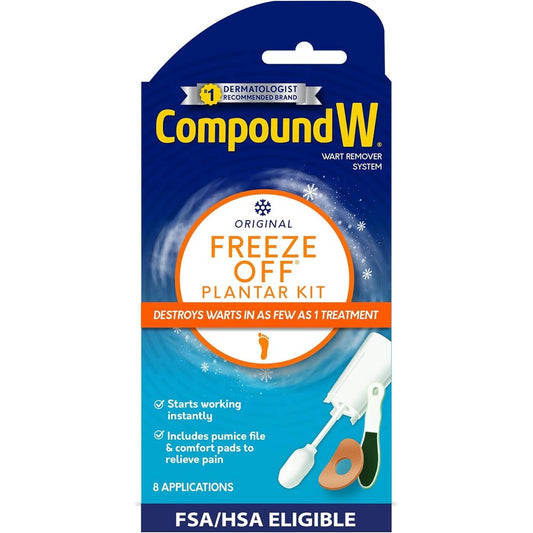 Compound W Freeze Off Plantar Wart Remover Kit front view showing 8 applications.
