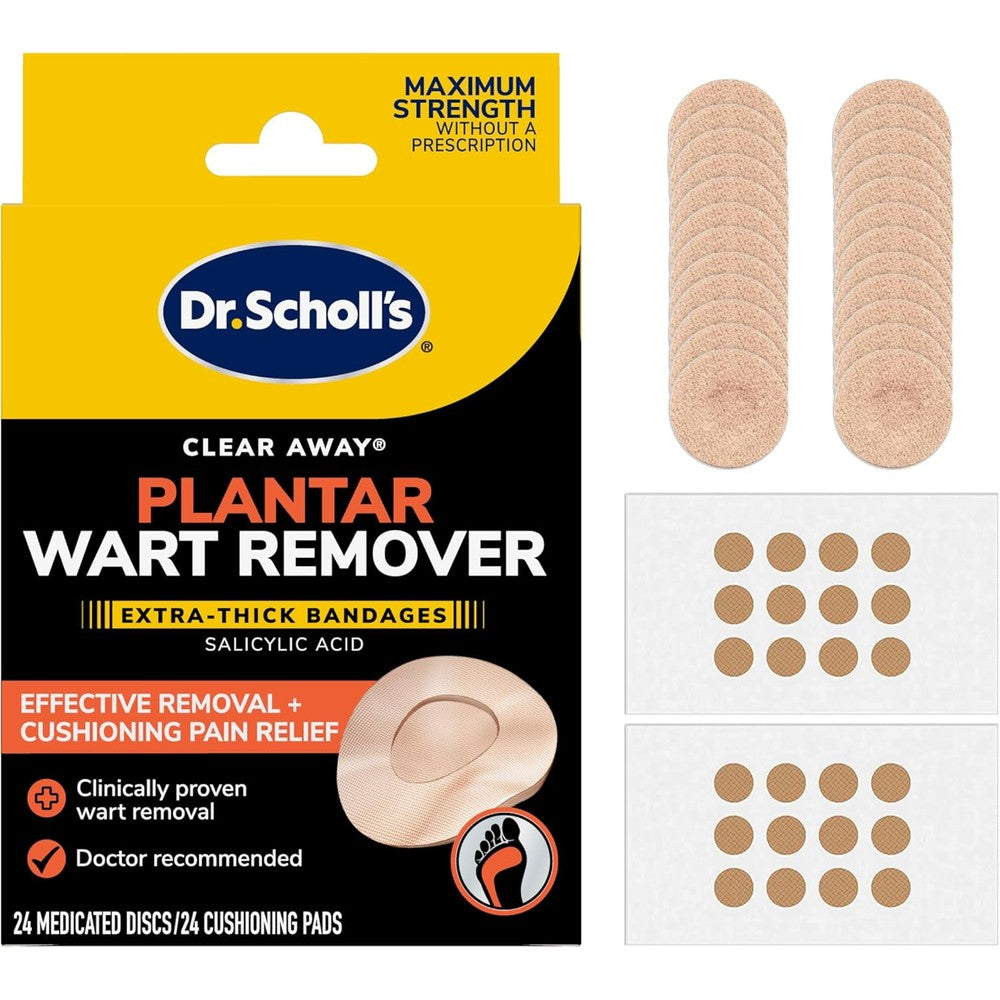 Dr. Scholl's Clear Away Plantar Wart Remover front packaging view for foot care.