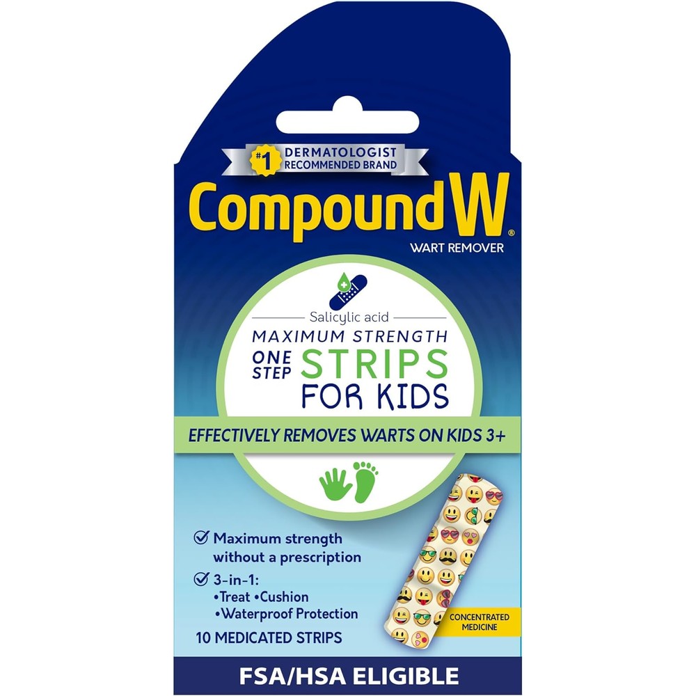 Compound W Kids One Step Wart Remover 10 Medicated Strips front box view