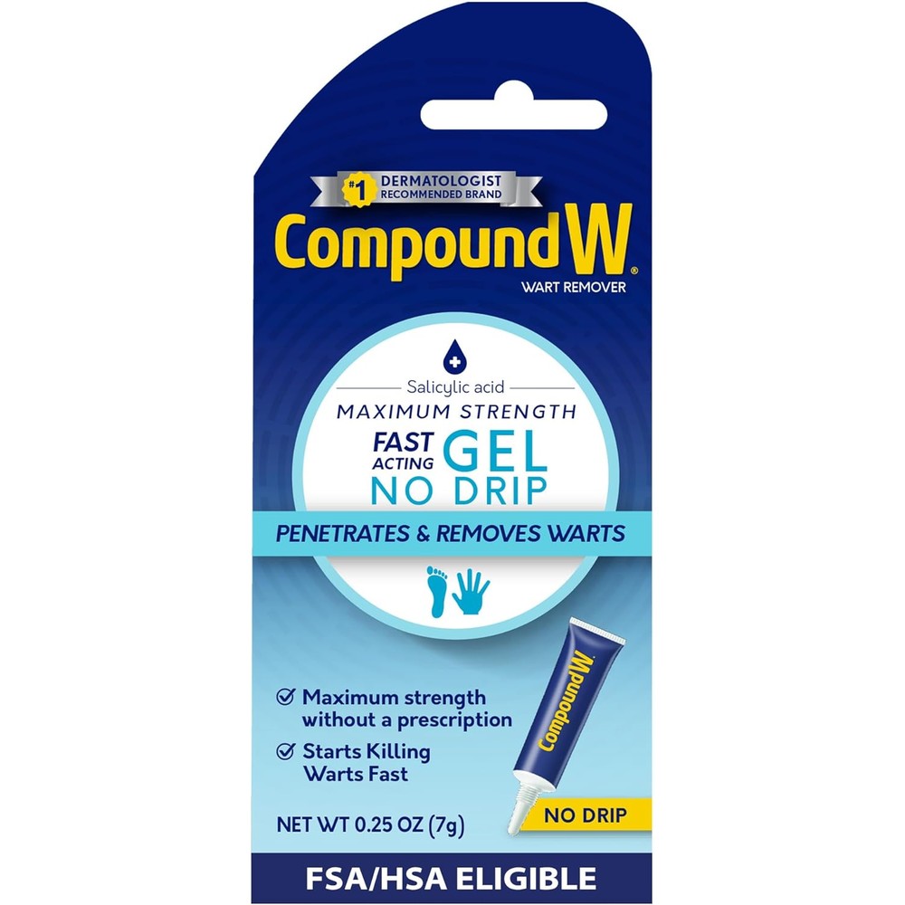 Compound W Maximum Strength Fast Acting Gel front view packaging for wart removal.