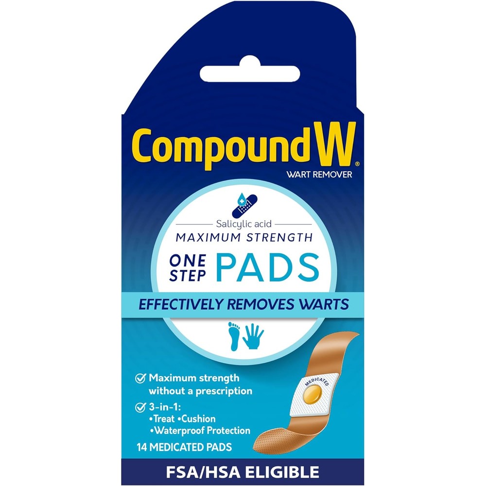 Compound W Maximum Strength One Step Pads front packaging for wart removal.