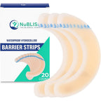 NuBliss Ostomy Barrier Strips box front view showing 20 count medical grade adhesive tape.