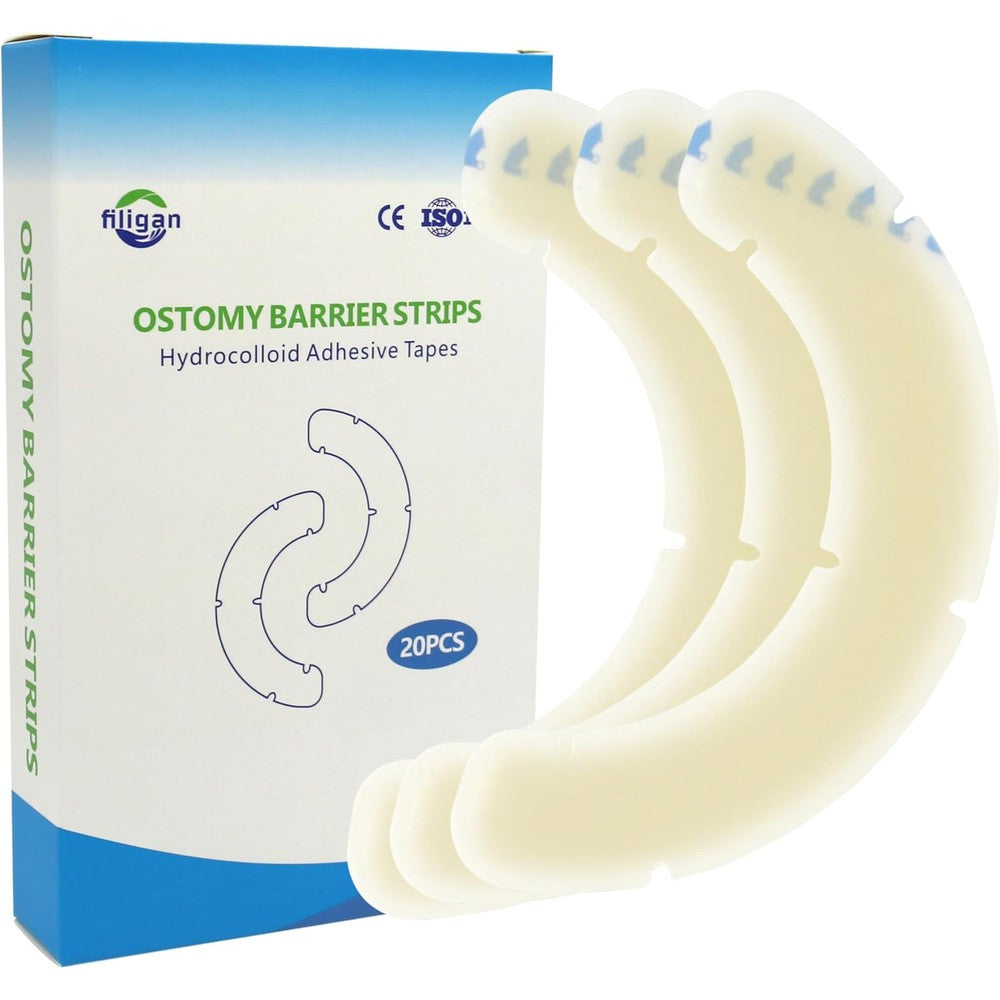 Filigan ostomy barrier strips 20 count pack front view showcasing medical packaging.