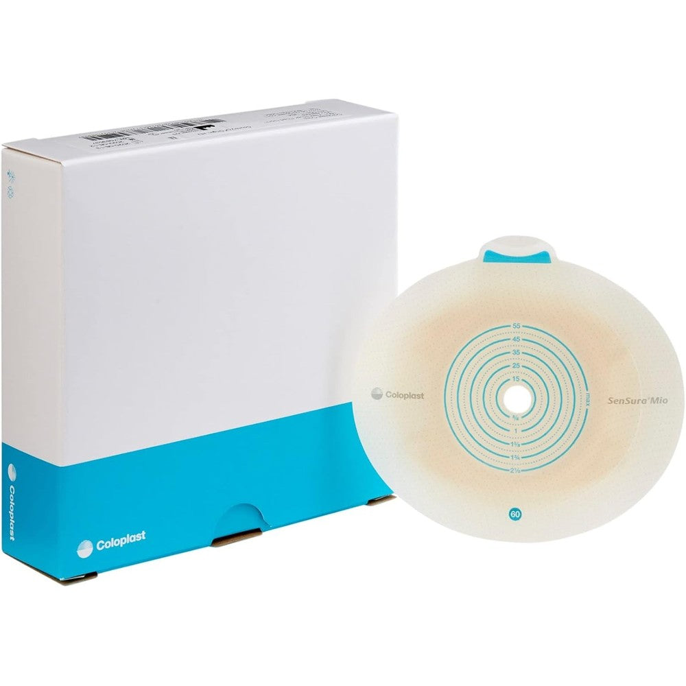 Coloplast SenSura Mio Click ostomy barrier box front view showcasing packaging details.