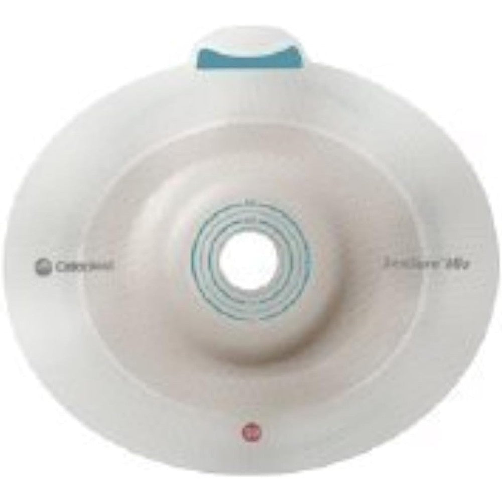 Coloplast SenSura Mio Convex Trim to Fit Ostomy Barrier front view showing the fifty millimeter flange and elastic adhesive backing.