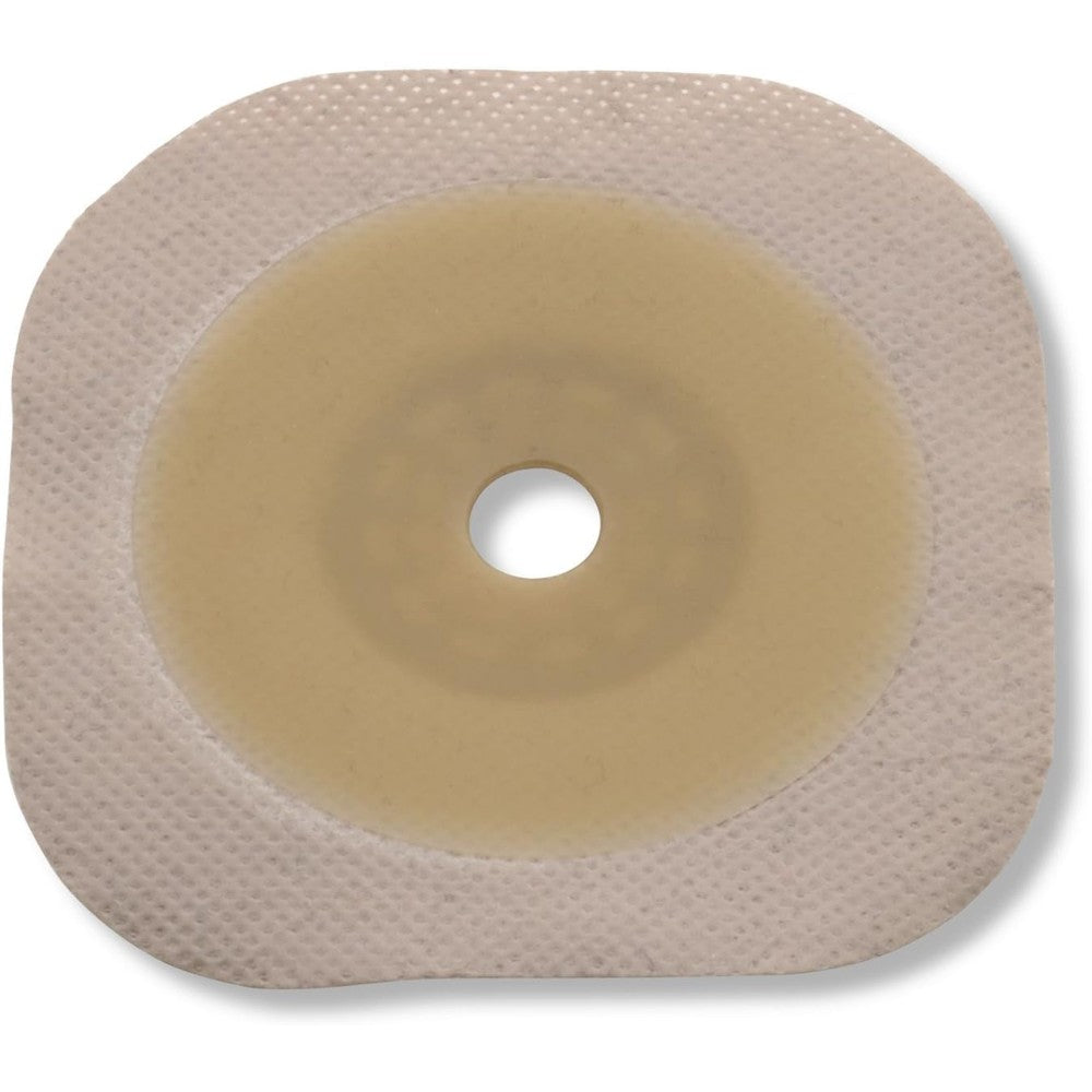 Hollister New Image Flat Flextend Skin Barrier 14602 front view of box packaging and cut-to-fit ostomy plate.
