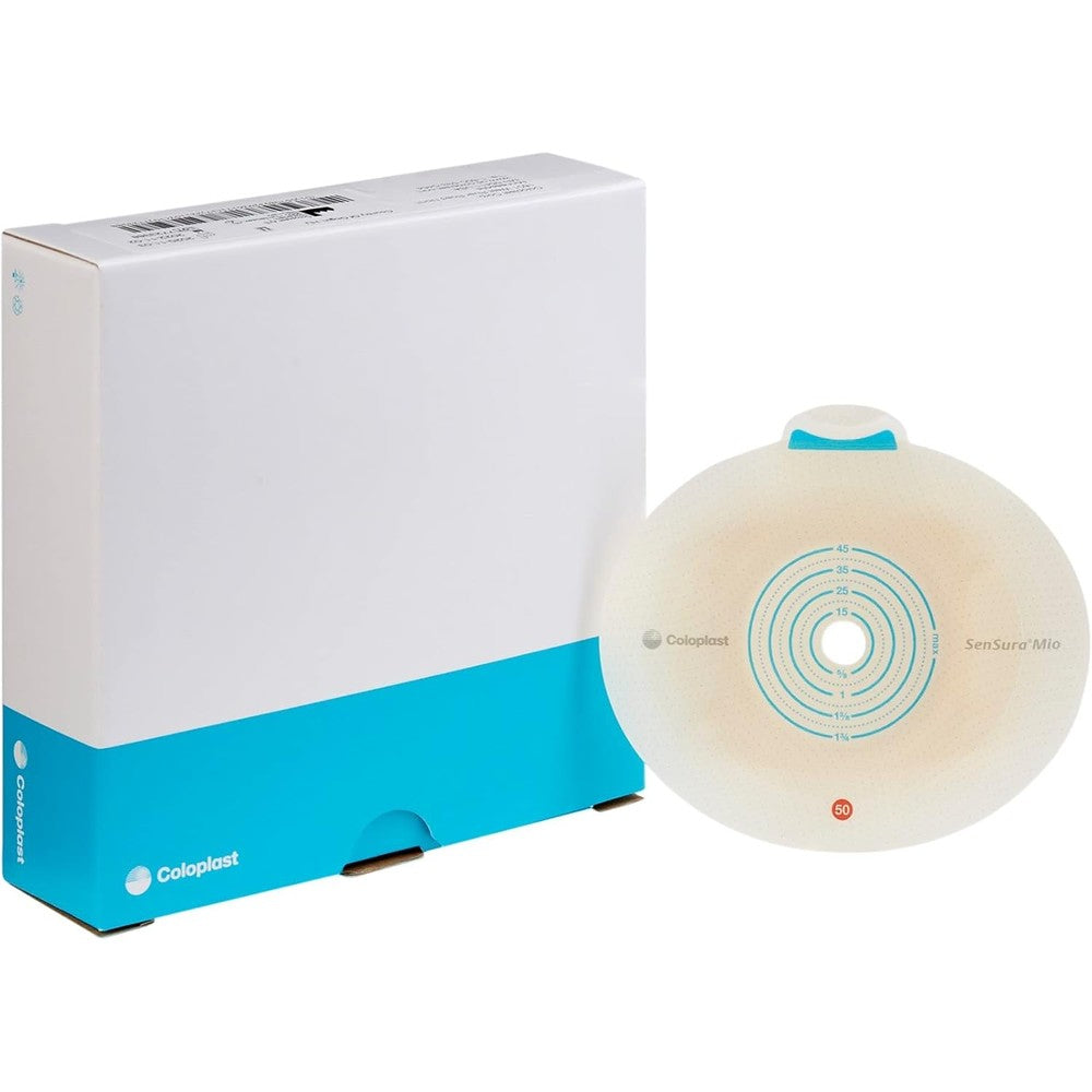 Coloplast SenSura Mio Click 10512 ostomy barrier front view showing elastic adhesive